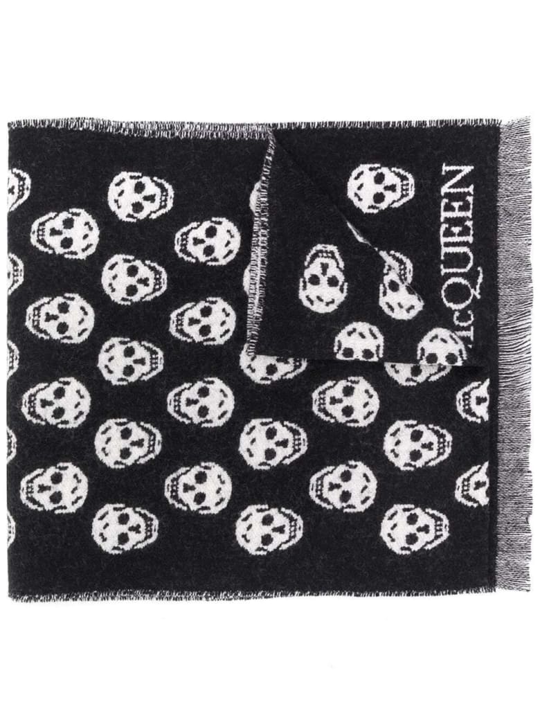 Alexander McQueen Reversible Skull Wool Scarf - Black
