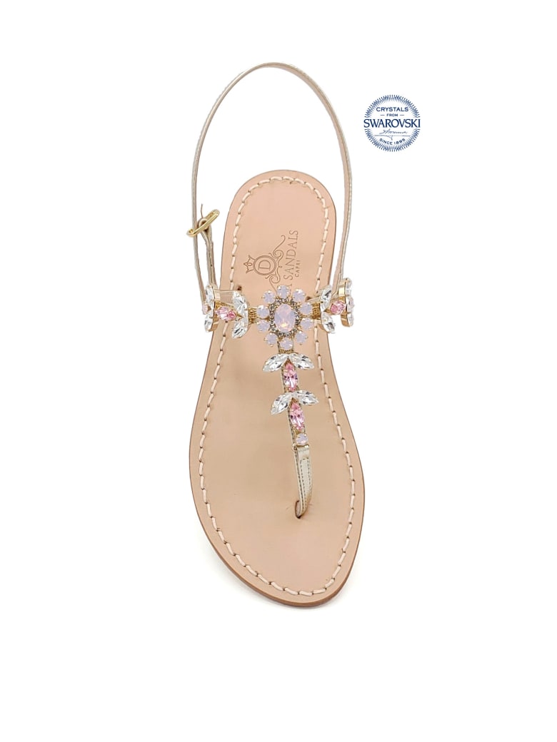 Dea Sandals Marina Grande Flip Flops Thong Sandals - gold, crystal, pink