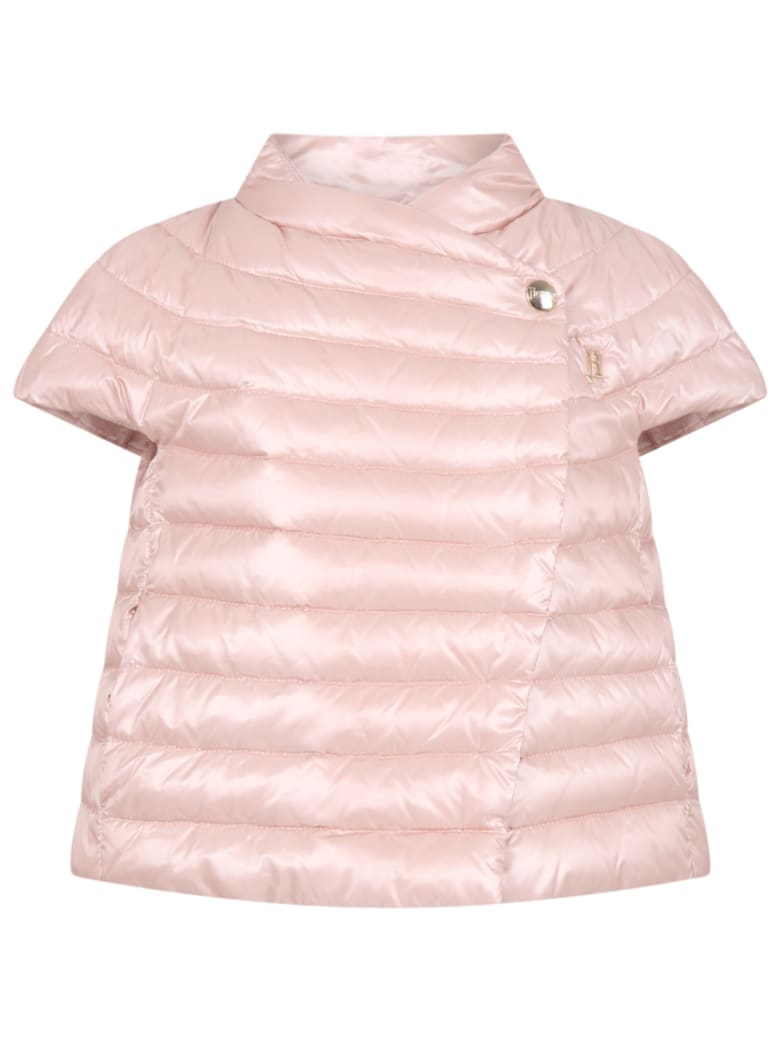 Herno Pink Jacket For Girl With Logo - Rosa