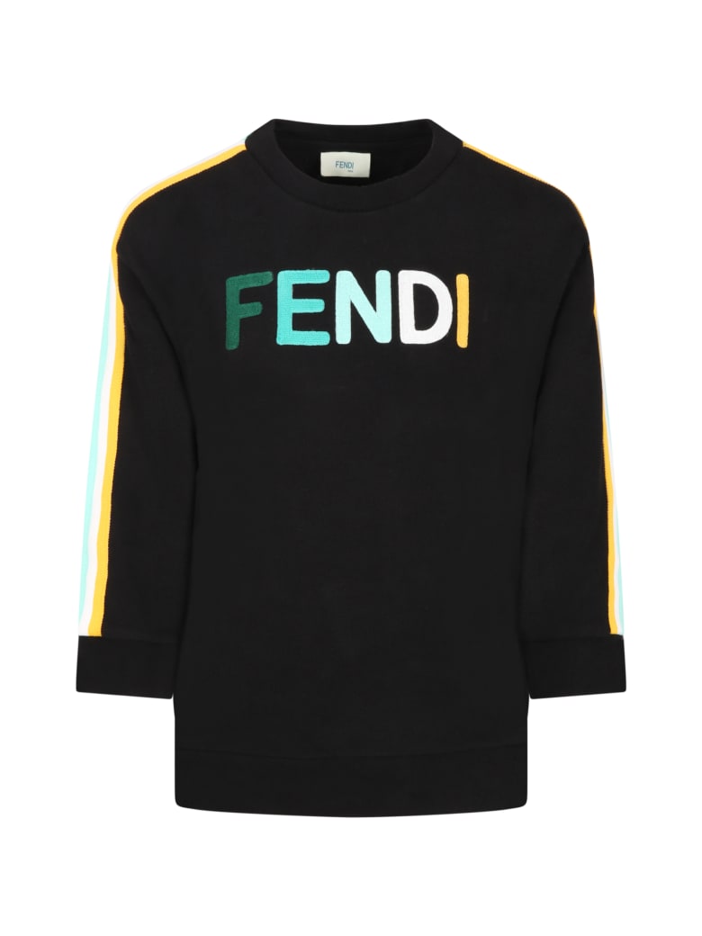 Fendi Black Sweatshirt For Kids With Colorful Logo - Dem Black Greene Rainbow