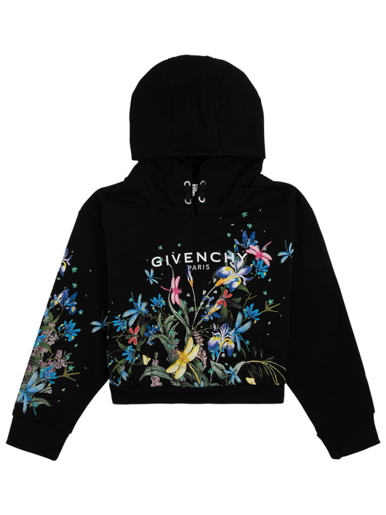 Givenchy Black Cottonhoodie With Floral Logo Print - Black