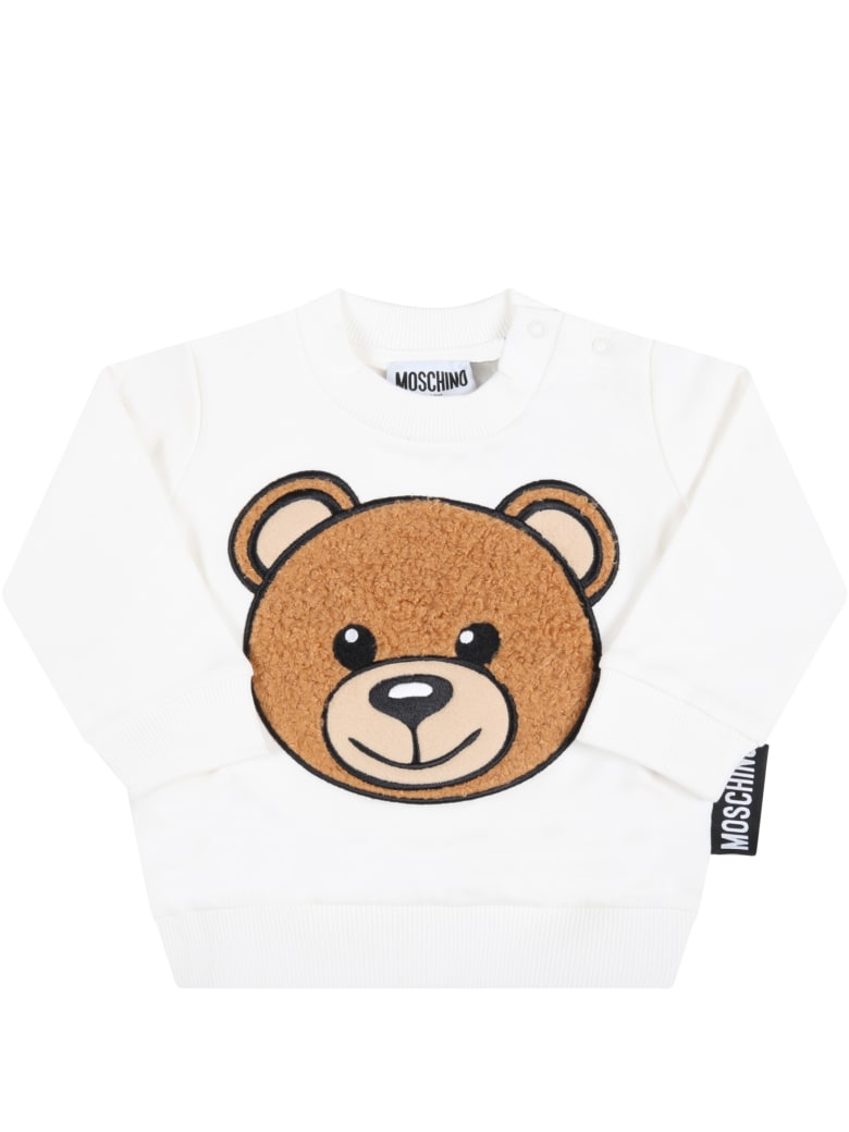 Moschino White Sweatshirt For Baby Kids With Teddy Bear - White