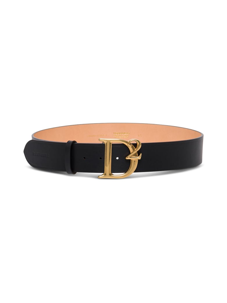 Dsquared2 Black Leather Belt With Logo Buckle - Black