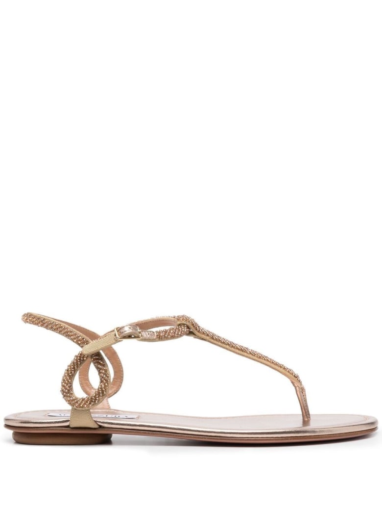 Aquazzura Flat Sandals With Beads Detail - Beige