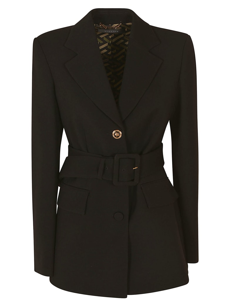 Versace Single Button Belted Waist Blazer - Black