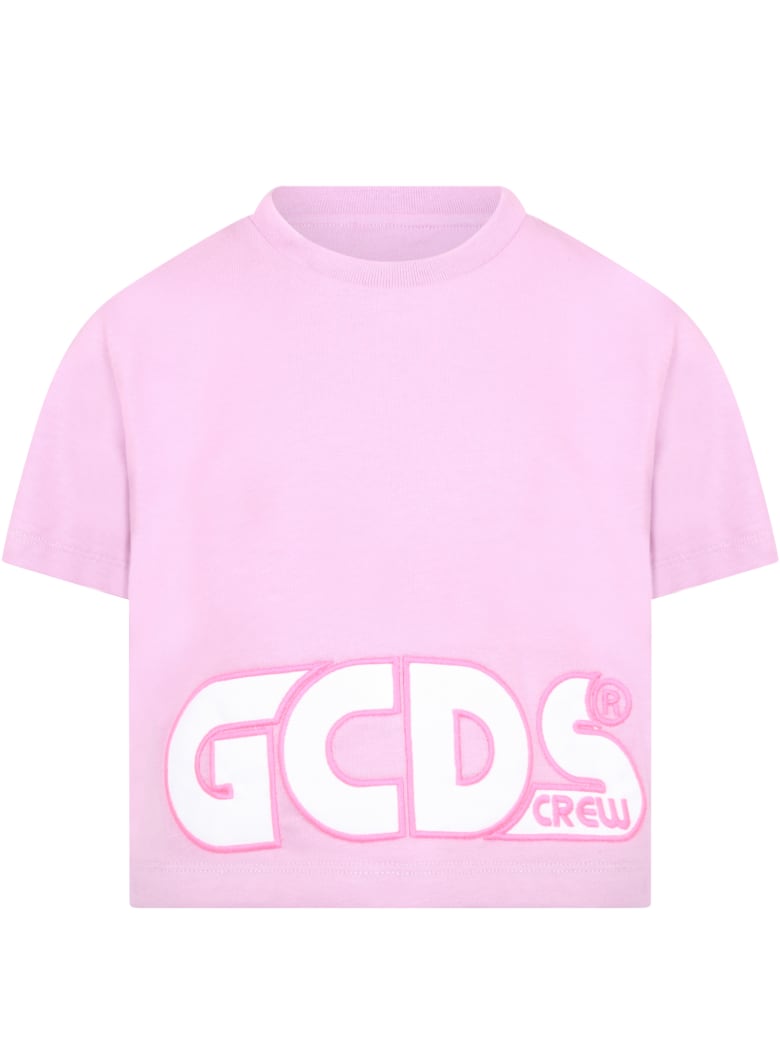 GCDS Lilac T-shirt For Girl With Logo - Lilla