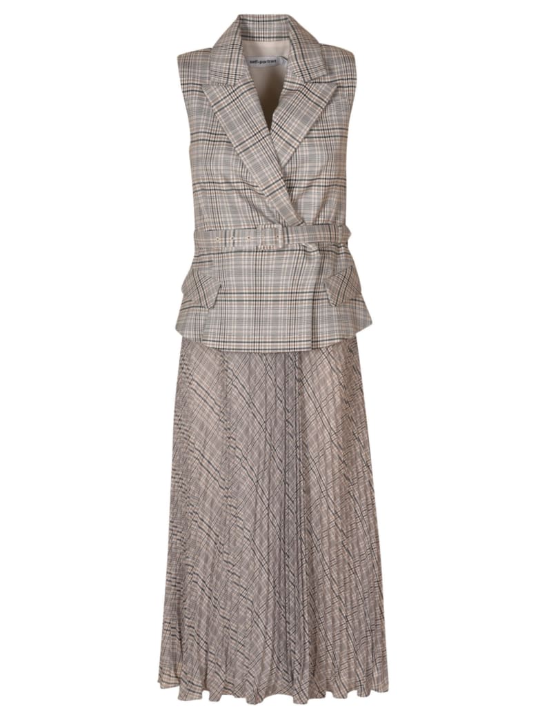 self-portrait Tailored Check And Chiffon Midi Dress - Multicolor
