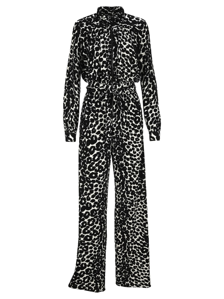 Tom Ford Ikat Leopard Print Crepe Jersey Zipped Jumpsuit - CHALK BLACK LEO