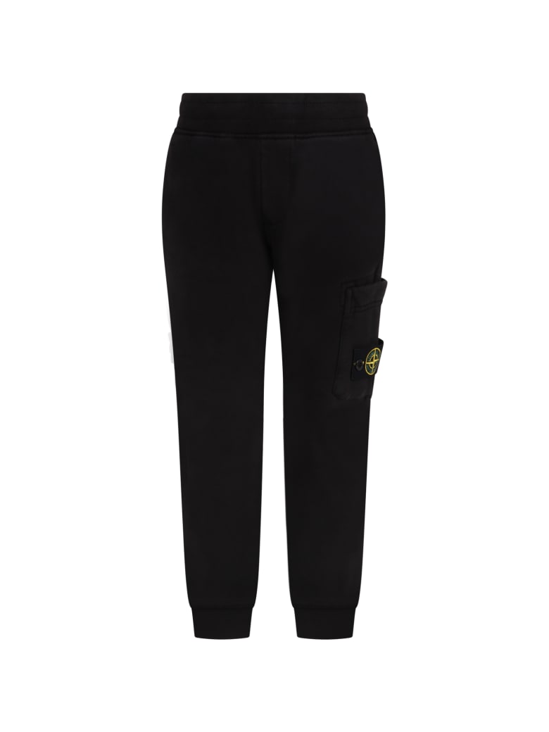 Stone Island Junior Black Sweatpant For Boy With Iconic Compass - Black