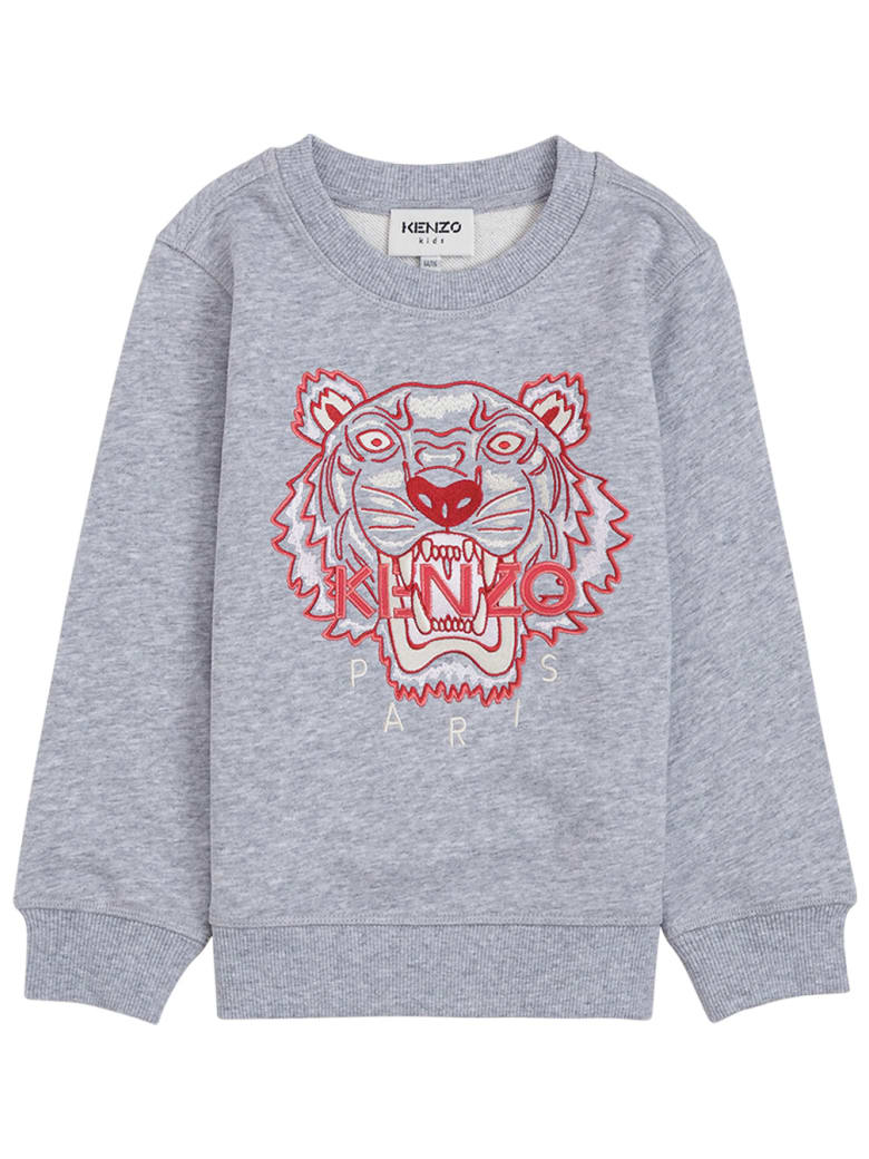 Kenzo Kids Grey Cotton Sweatshirt With Tiger Print - Grey
