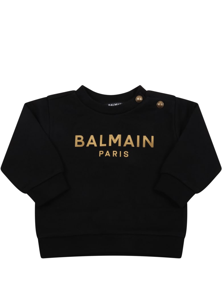 Balmain Black Sweatshirt For Baby Girl With Logo - Black