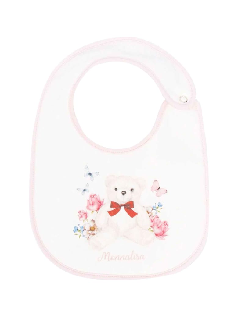 Monnalisa Teddy Bear Newborn Bib - Bianco