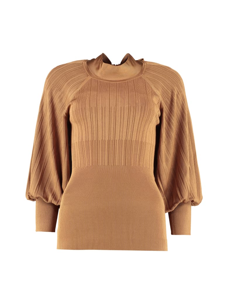 Zimmermann Knitted Blouse With Bow - Camel