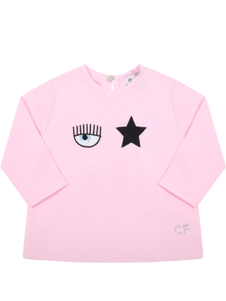 Chiara Ferragni Pink T-shirt For Baby Girl With Eyestar - Pink