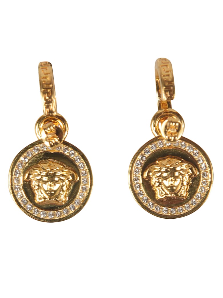 Versace Crystal Embellished Medusa Head Round Earrings - White