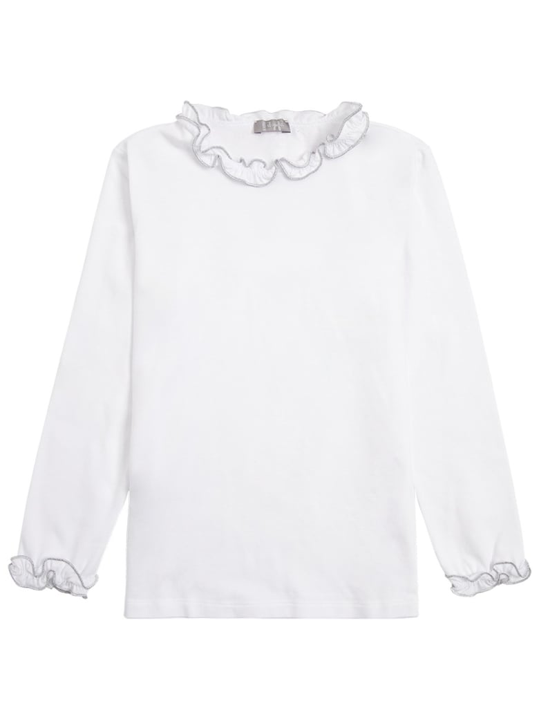 Il Gufo Long-sleeved T-shirt In Organic Cotton With Ruffles Detail - White