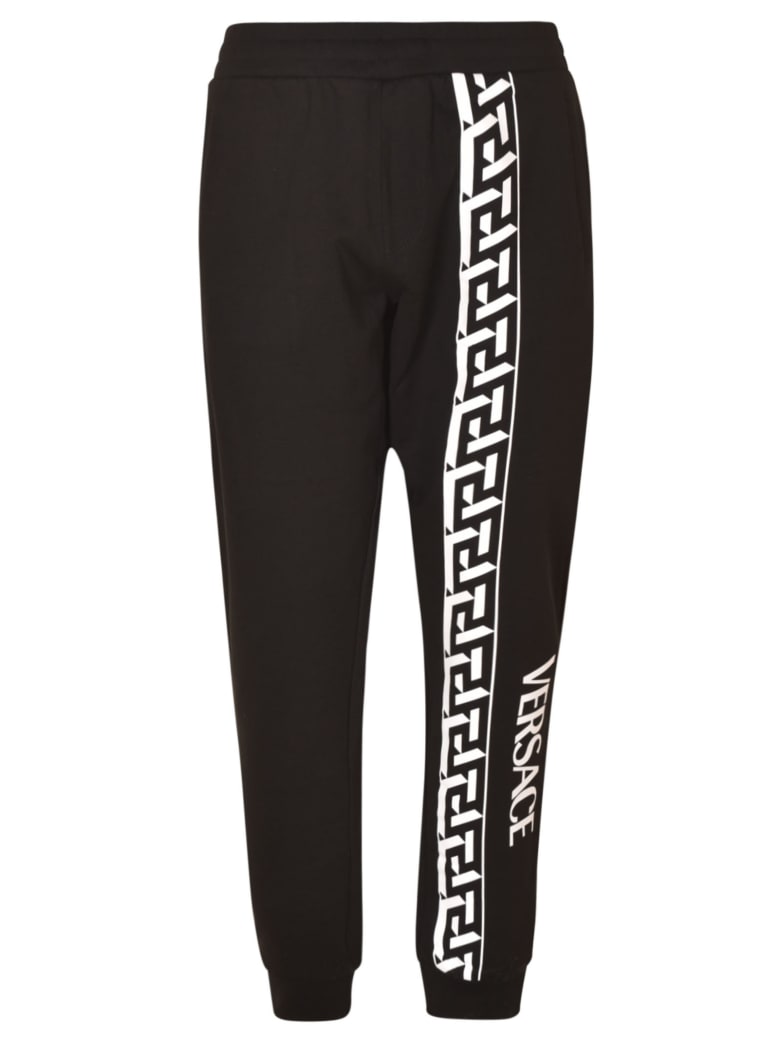 Versace Logo Print Ribbed Track Pants - Black