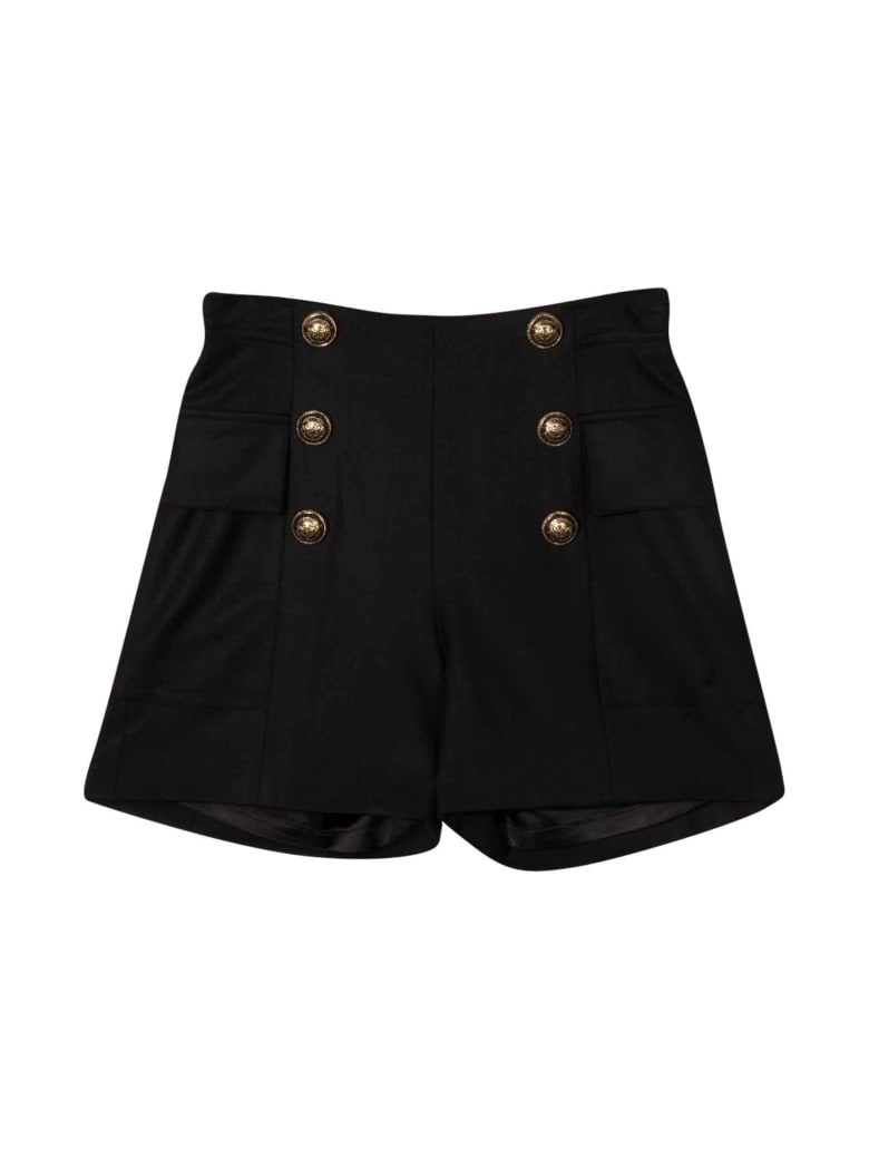 Balmain Black Bermuda Shorts Teen - Nero/oro