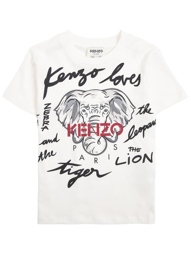Kenzo Kids Cotton T-shirt With Print - White
