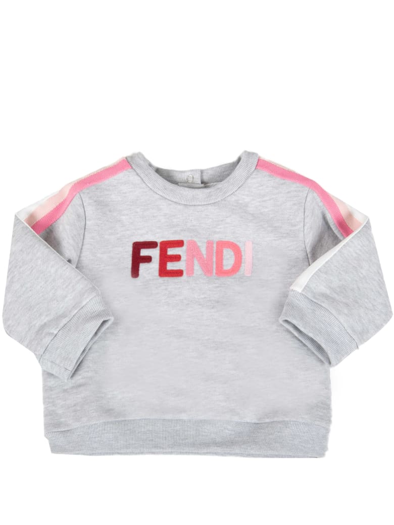 Fendi Grey Sweatshirt For Babygirl With Multicolor Logo - Grey