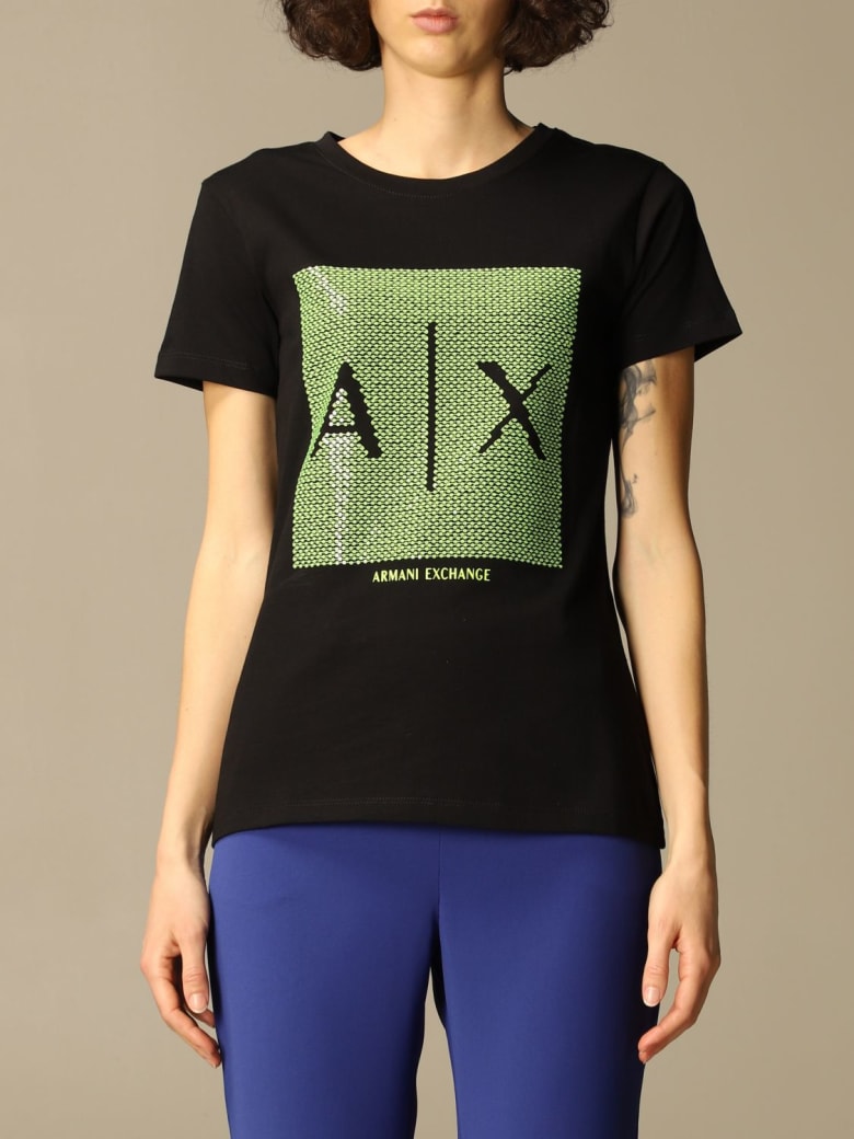 Armani Collezioni Armani Exchange T-shirt Armani Exchange Cotton T-shirt With Big Sequin Logo - Black