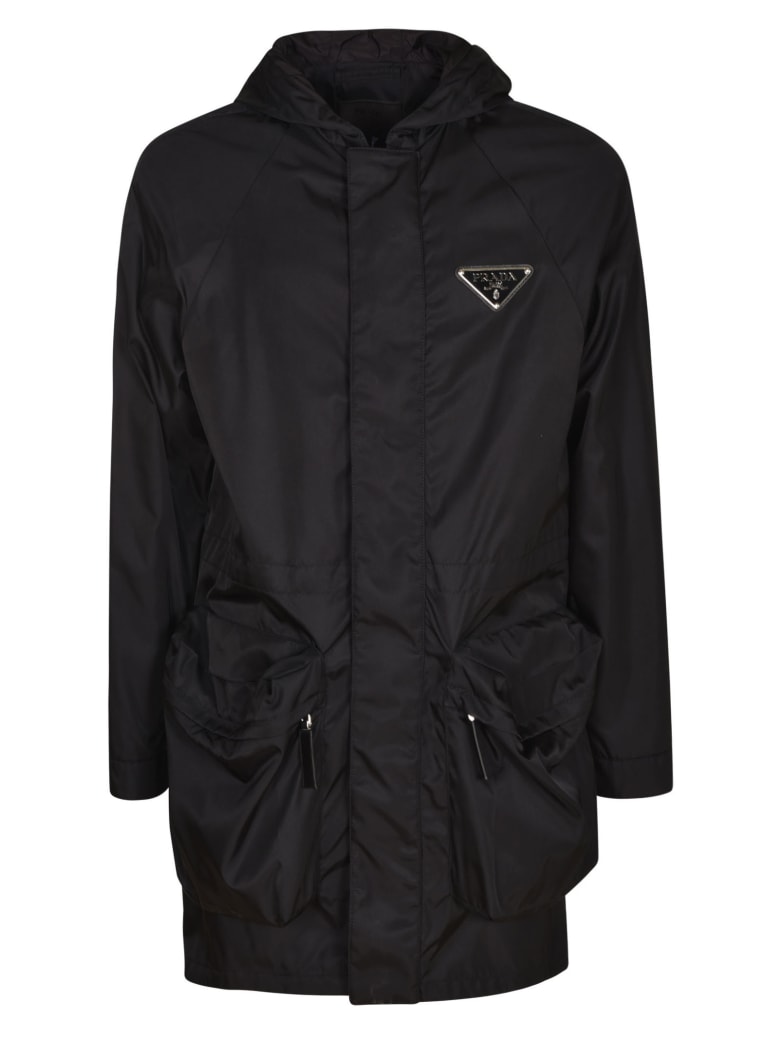 Prada Large Pocket Logo Plaque Raincoat - Black