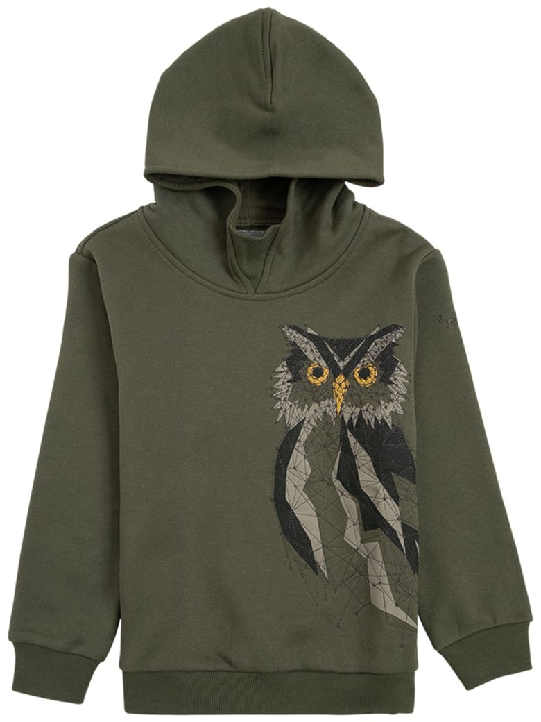 Il Gufo Green Organic Cotton Hoodie With Owl Print - Green