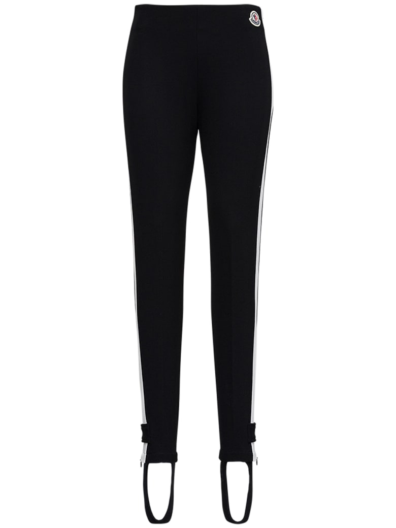 Moncler Black Stretch Fabric Leggings With Logo Patch - Black