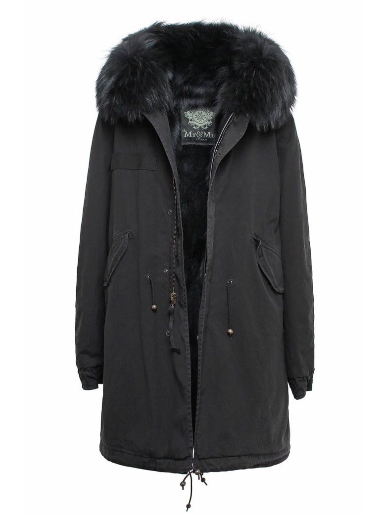 Mr & Mrs Italy Exclusive Fw20 Icon Parka: Black Parka Patch Fox Raccoon Fur - BLACK