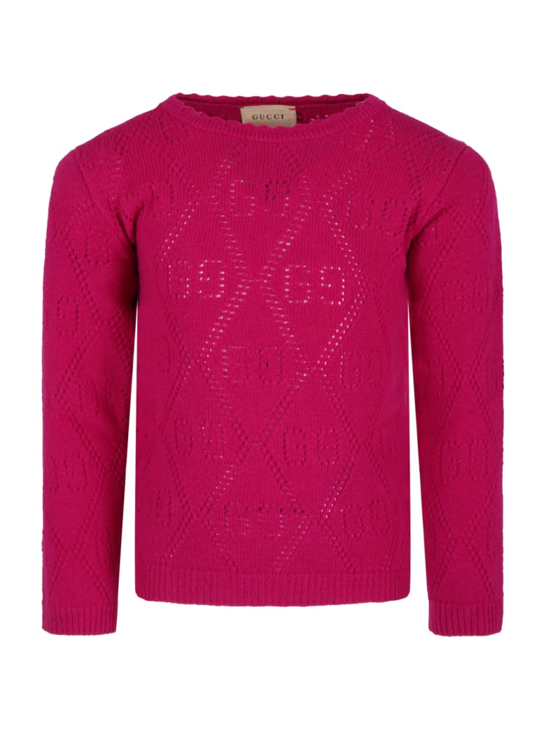 Gucci Fuchsia Sweater For Girl With Double Gg - Fuchsia