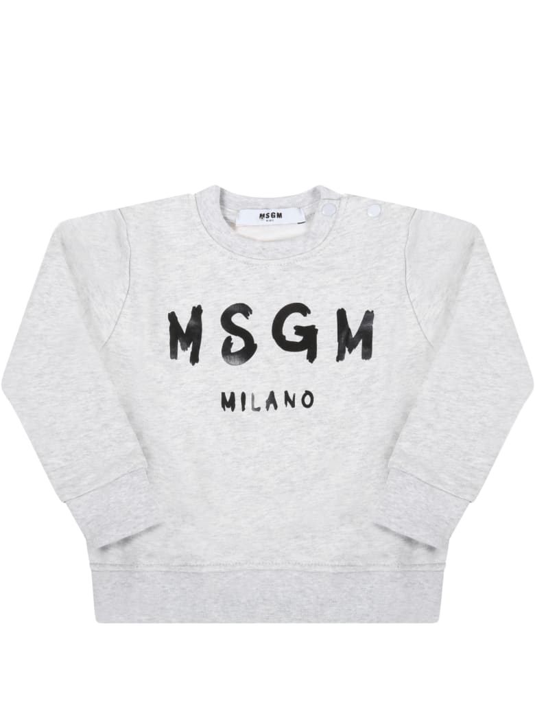 MSGM Grey Sweatshirt For Baby Kids With Logo - Grey