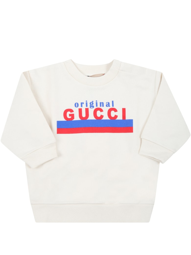 Gucci Ivory Sweatshirt For Babykids With Logo - Ivory