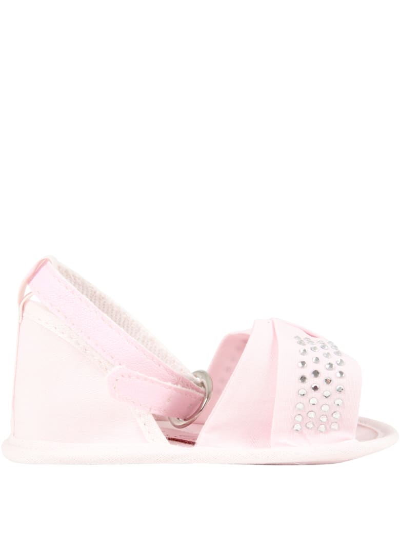Blumarine Pink Sandals For Baby Girl With Logo - Pink