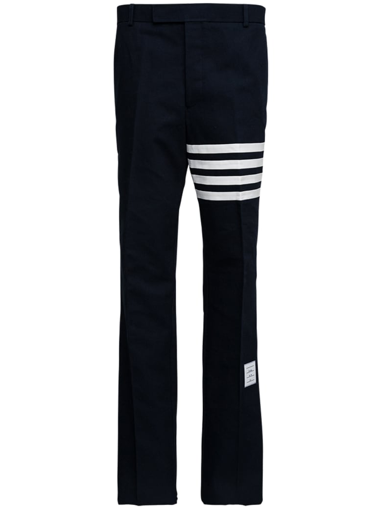 Thom Browne Blue Cotton Trousers With 7bar Detail - Blu
