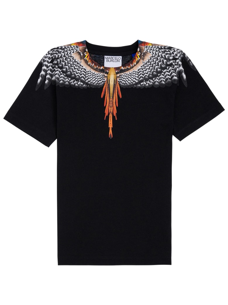 Marcelo Burlon Black Cotton Grizzly Wings T-shirt - Black