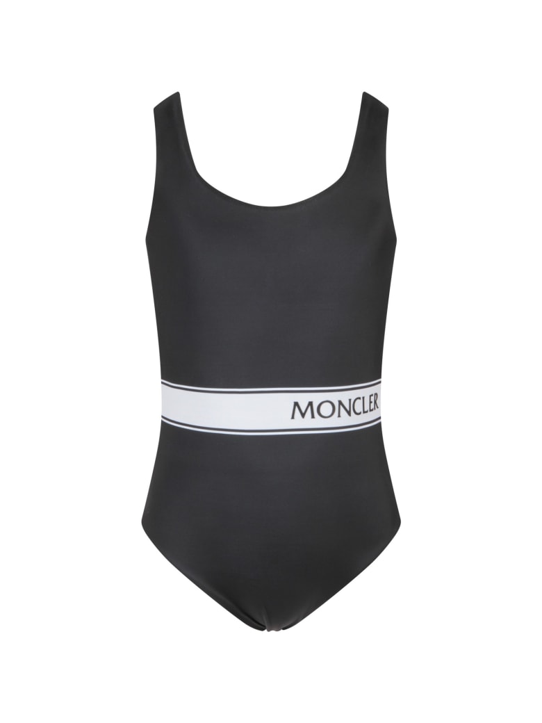 Moncler Black Swimsuit For Baby Girl With Logo - Black