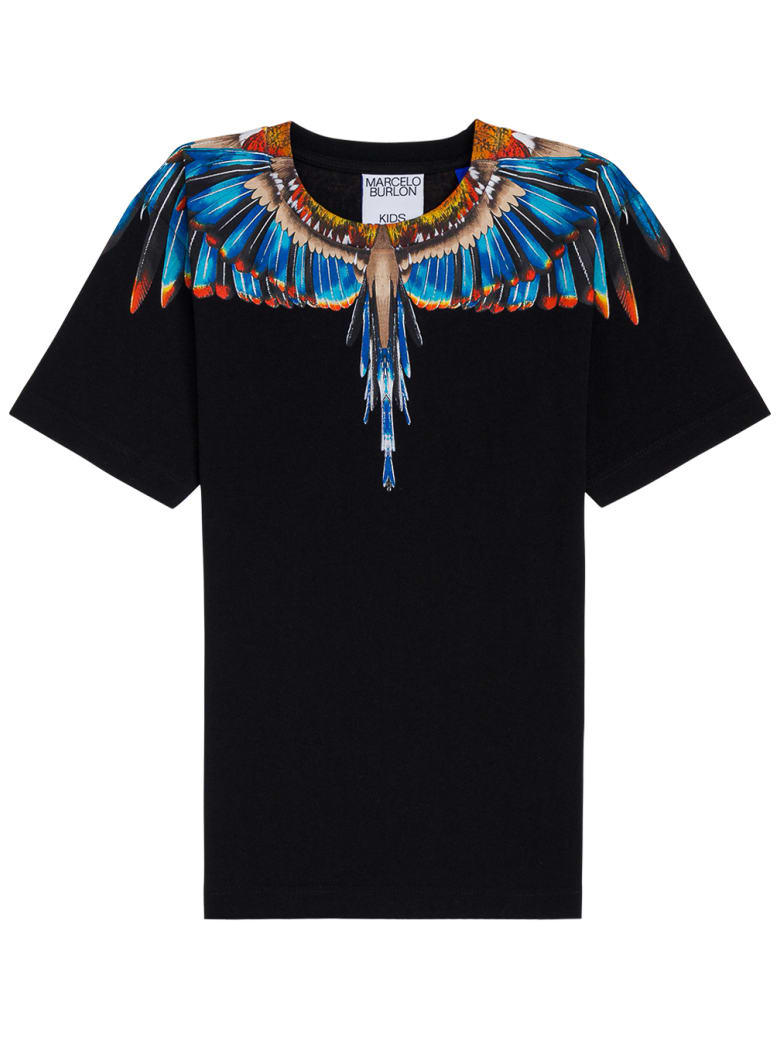 Marcelo Burlon Blue Grizzly Wings Black Cottont-shirt - Black