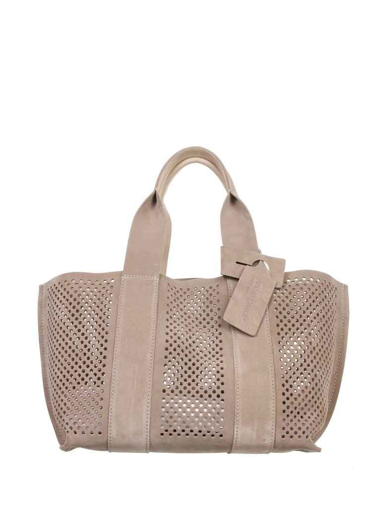Pedro Garcia Perforated Bag In Taupe Suede - TORTORA