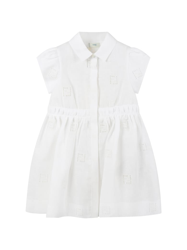 Fendi White Dress For Babygirl - White