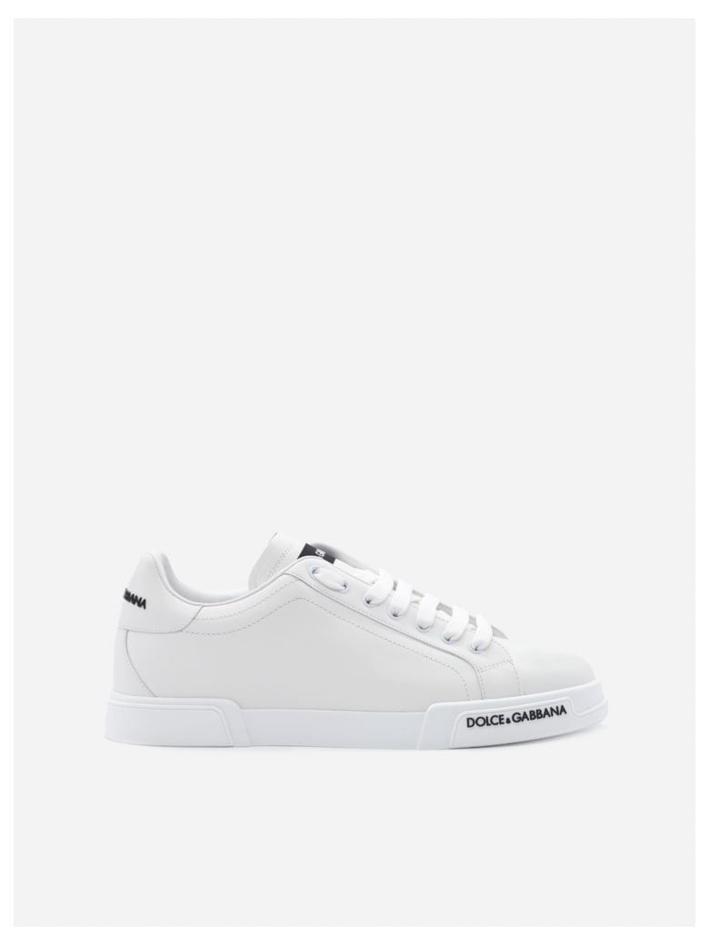 Dolce & Gabbana Portofino Sneakers In Leather With Contrasting Logo - White