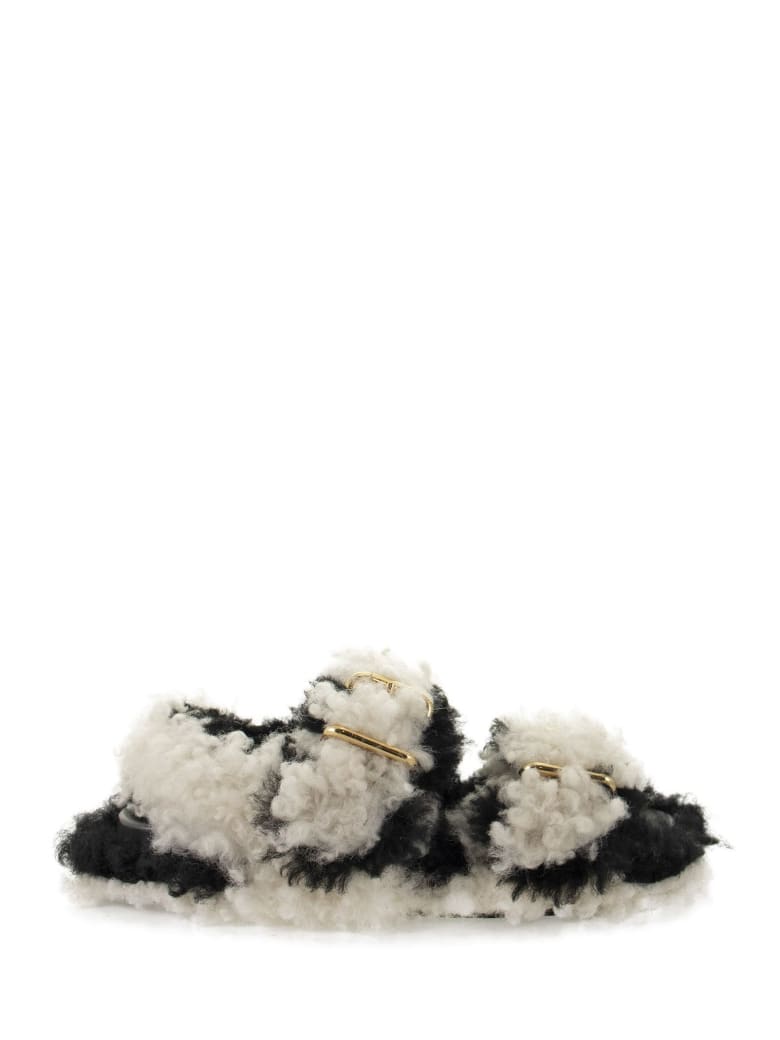 Marni Fussbett - Shearling Buckled Sandals - Black/white