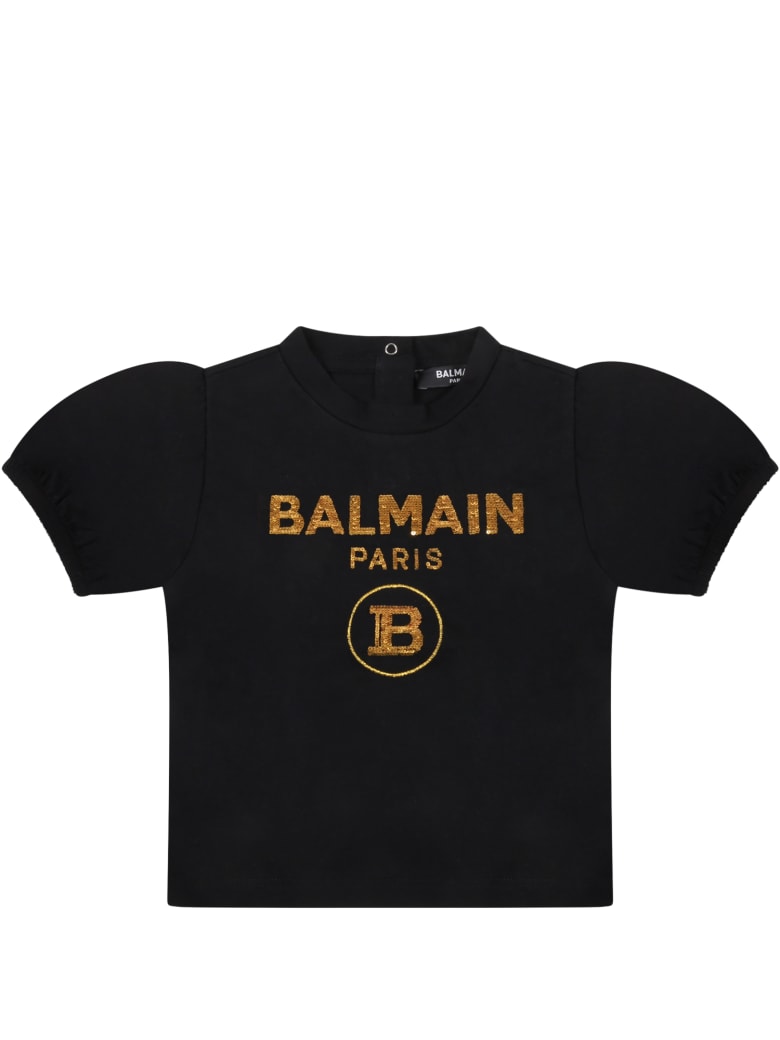 lugtfri hugge omfatte Balmain Black T-shirt For Baby Girl With Gold Logo | JmksportShops