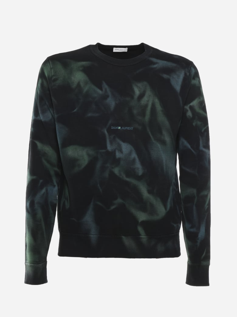 Saint Laurent Cotton Sweatshirt With Tie-dye Motif - Green, black