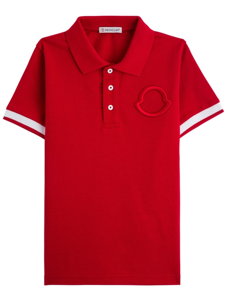 Moncler Red Cotton Polo Shirt With Logo - Red