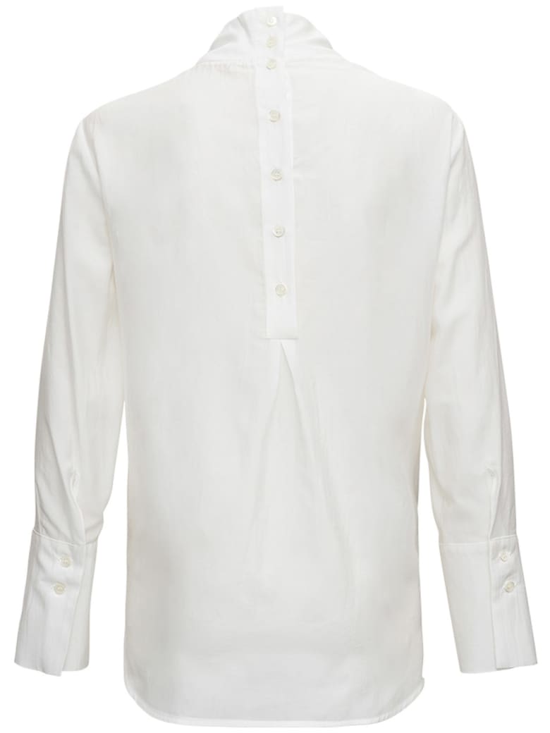 Tela White Silk Blend Blouse With Back Buttons - White