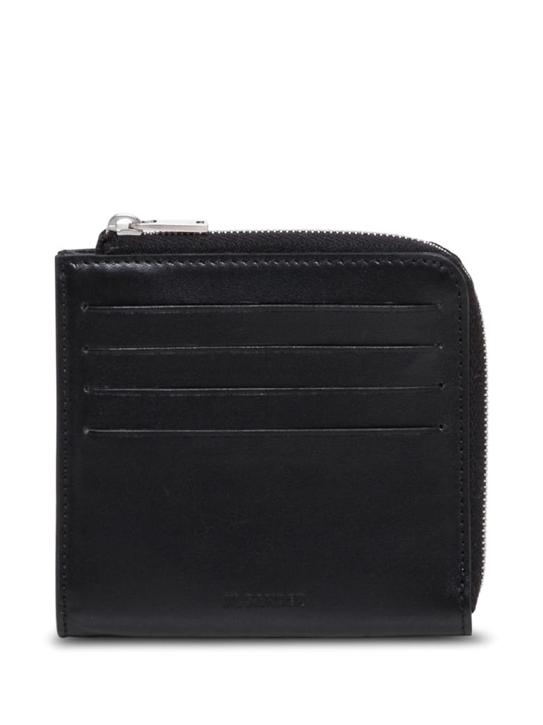 Jil Sander Black Leather Card Holder With Logo - Black
