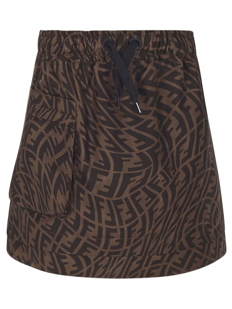 Fendi Brown Cotton Ff-logo Skirt - Check