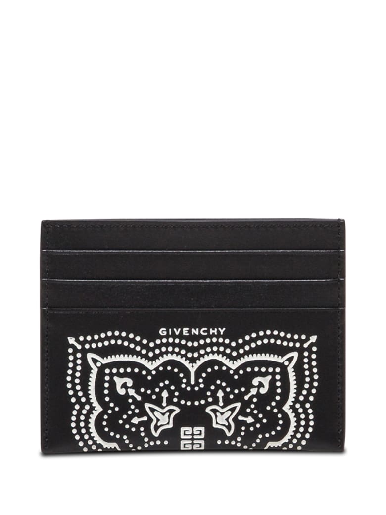Givenchy Black And White Leather Card Holder With Bandana Print - Black