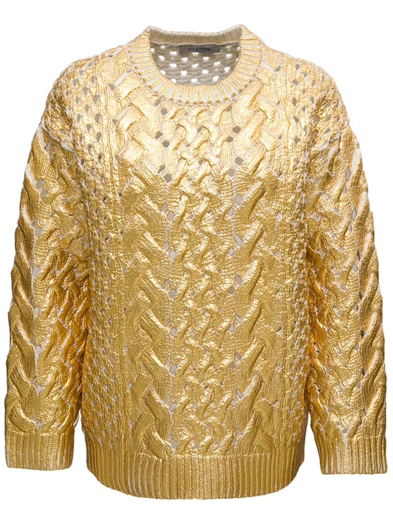 Valentino Openwork Gold Colored Wool Sweater - Metallic