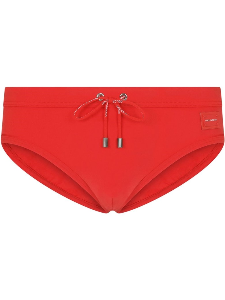 Dolce & Gabbana Red Swim Brief With Logo - Red